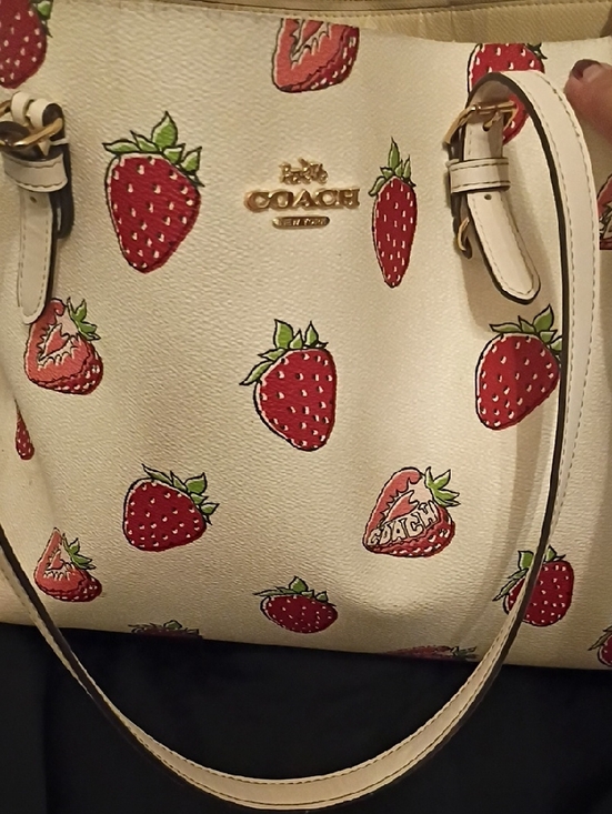 Coach Handbags - COACH White Strawberry Print Shoulder Bag with Gold Logo Hardware